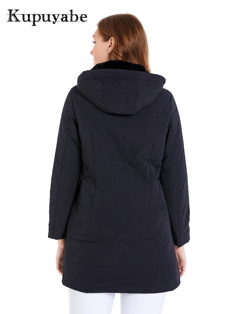 KUPUYABE Women's Plus Size Winter Cotton Jacket Coral Fleece Hooded Cotton Padded Cotton Jacket Warm and Wind-resistant Coat