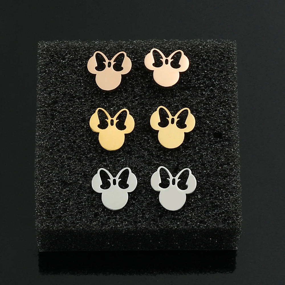 Женские серьги из нержавеющей стали с Микки Маусом милый мультяшный бант