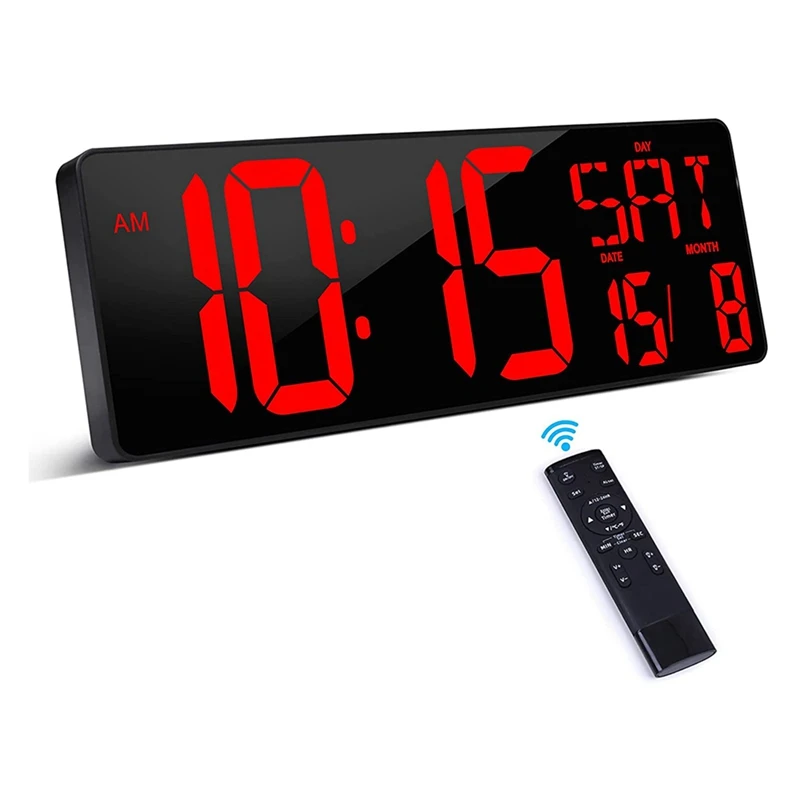 

Large Digital Wall Clock With Remote Control,16.5 Inch With Adjustable Brightness,With Time/Date/Temperature US Plug