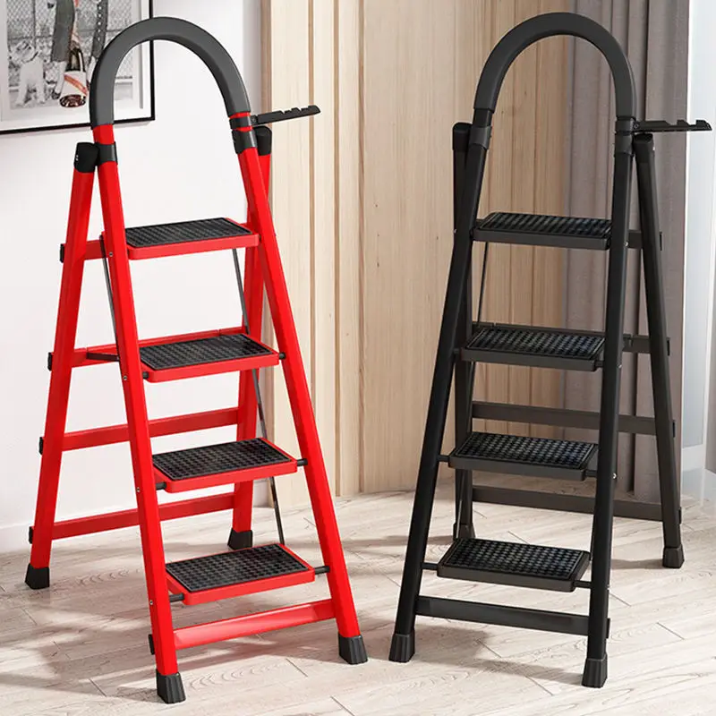 Folding Ladder Household Indoor Herringbone Multifunction 4-steps Thickened Steel Pipe Telescopic Pedal Safe Domestic