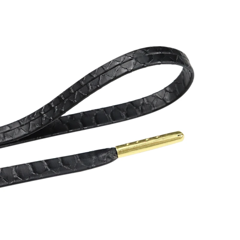 Cool String 7MM Air Sneaker Accessory Snake Skin Texture Lather Lace Pure Black PU Tape Deep Color Fashion Wholesale 30Pairs/lot