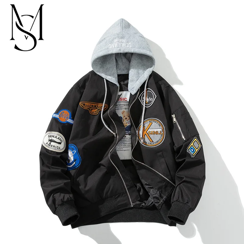 

2022 new Japanese fashion badge embroidered flight suit women thin lovers baseball suit spring and autumn hooded jacket men