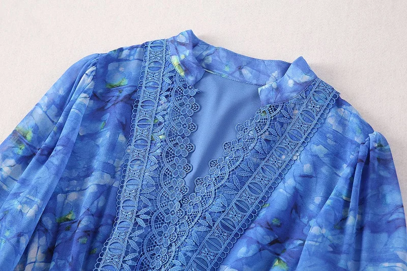 Женское шифоновое платье-макси с V-образным вырезом и цветочным принтом