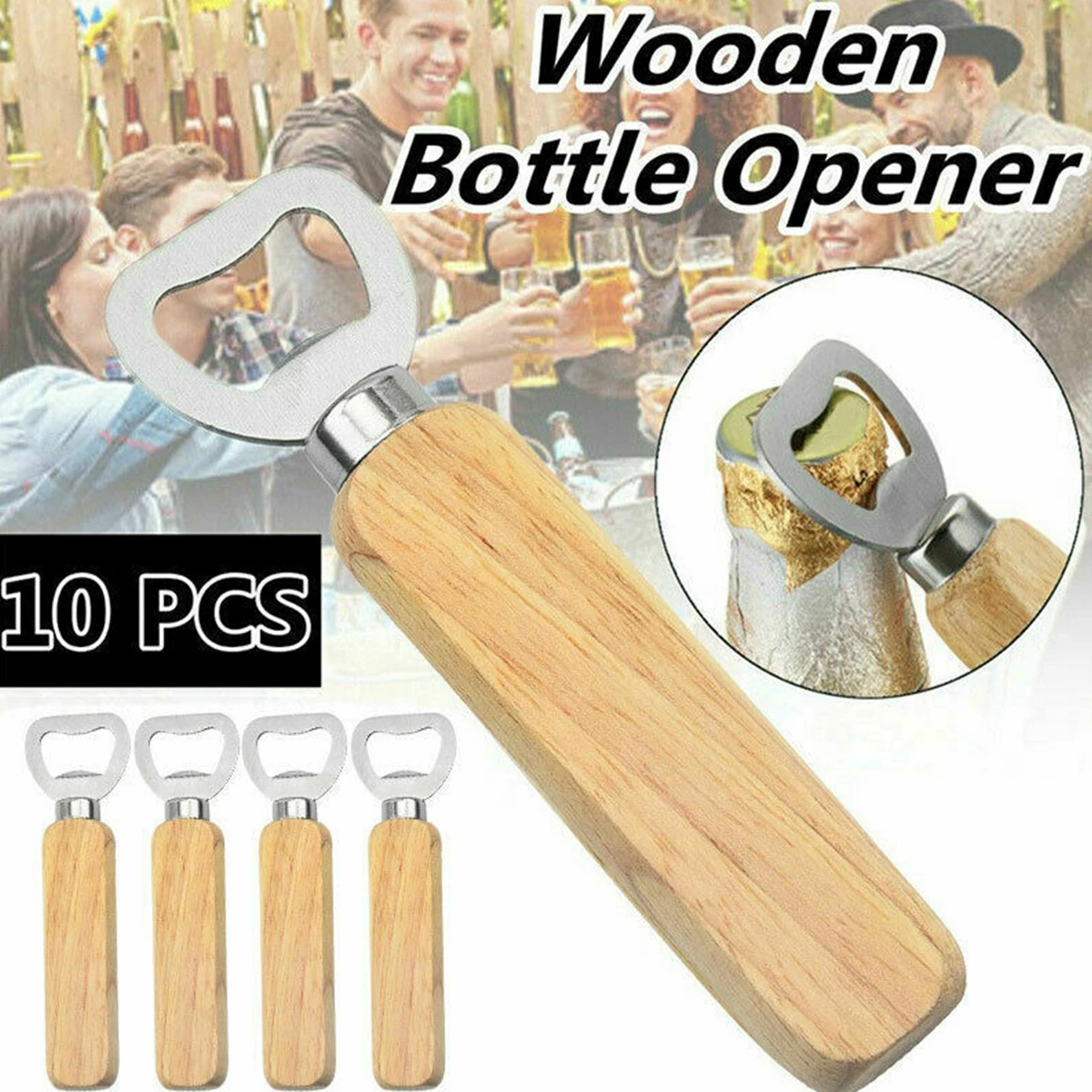 

10Pcs Wooden Bottle Openers Wooden Handle Bottle Openers Comfortable Handheld Beer Bottle Openers Wine Bottle Opener Kits Bottle