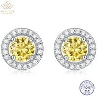 wuiha 925 sterling silver 0 5ct round cut vvs1 real yellow moissanite diamonds wedding engagement stud earrings fine jewelry gra