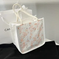 2022 new fashion cartoon pu flower hand tote bag portable lunch bag student textbook bag mother hand bag girlfriend gift