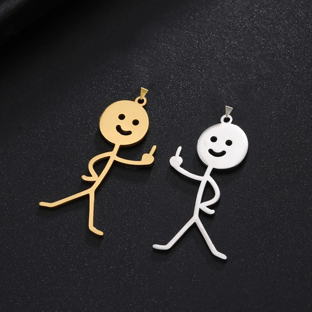 

5pcs/Lot Wholesale Funny Keychain Necklaces Charms For Jewelry Diy Making Stainless Steel Middle Finger Man Pendants Accessories