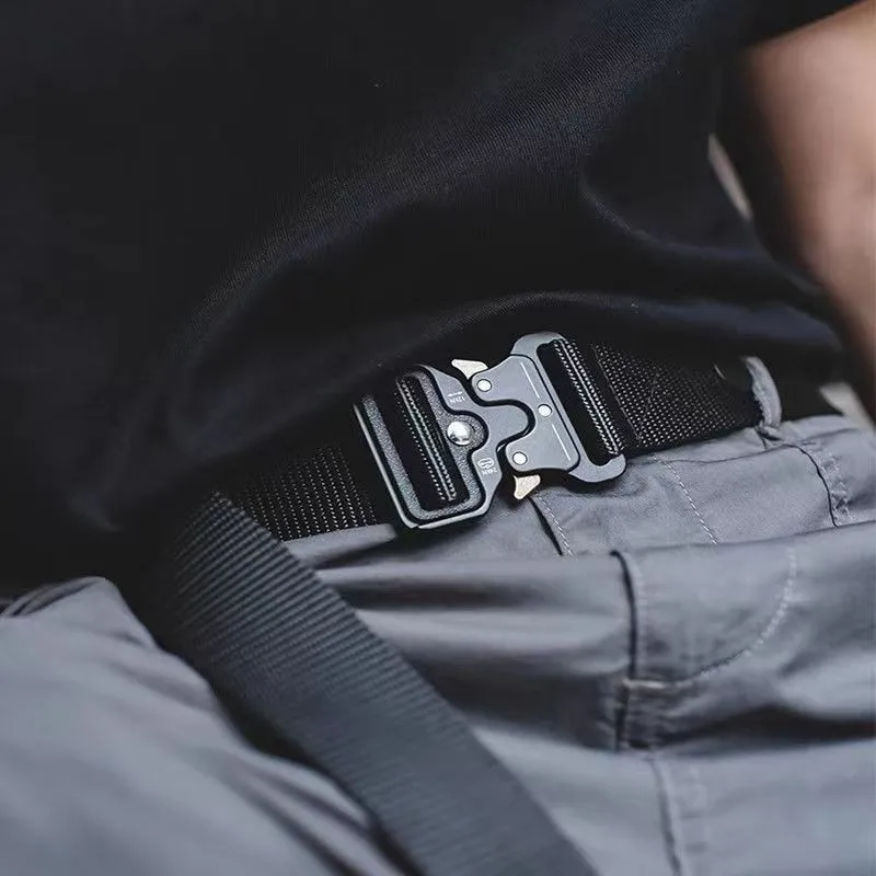 New tactical belt quick release outdoor military belt soft real nylon sports accessories men and women black belt Metal buckle