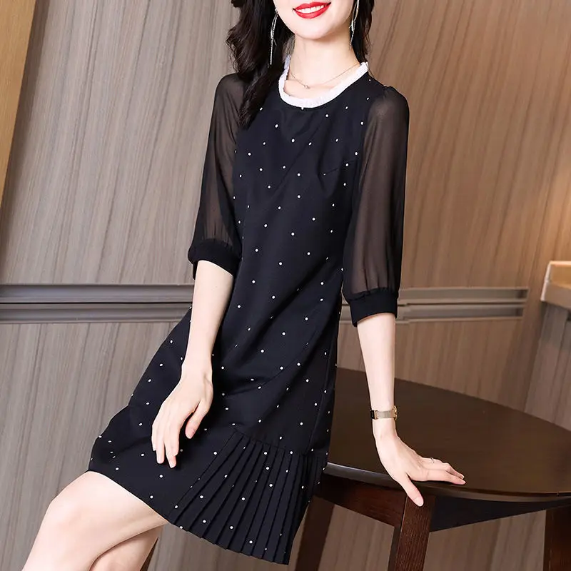 

Dress female Sensory Skin Sleeping Short Black Lempy Casual Print Little Black Skirt Half Sleeve O Neck Dress Female Clothing