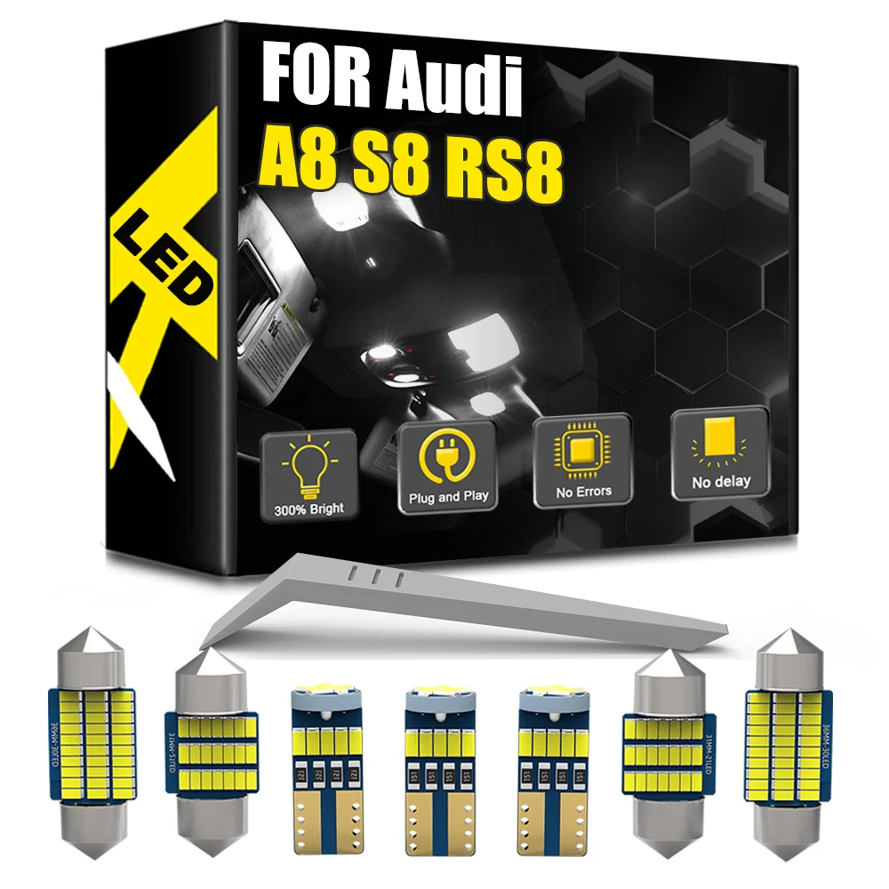 

KAMMURI Canbus LED Interior Lights Kit For Audi A8 S8 RS8 D2 D3 Sedan 1997-2010 NO Error Free Auto Dome Trunk Glove Lamp Bulbs