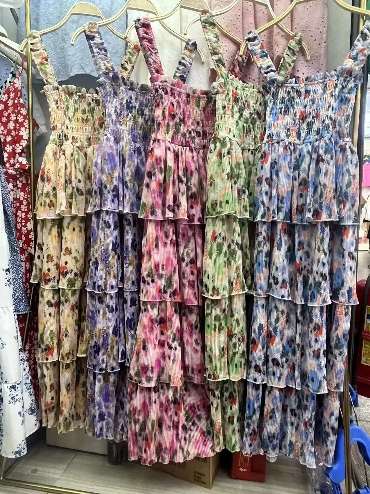 

Ruffle Cake Floral Print Pleated Summer Long Dress For Women Casual Seaside Holiday New 2023 Midi Party Beach Dresses Vestidos