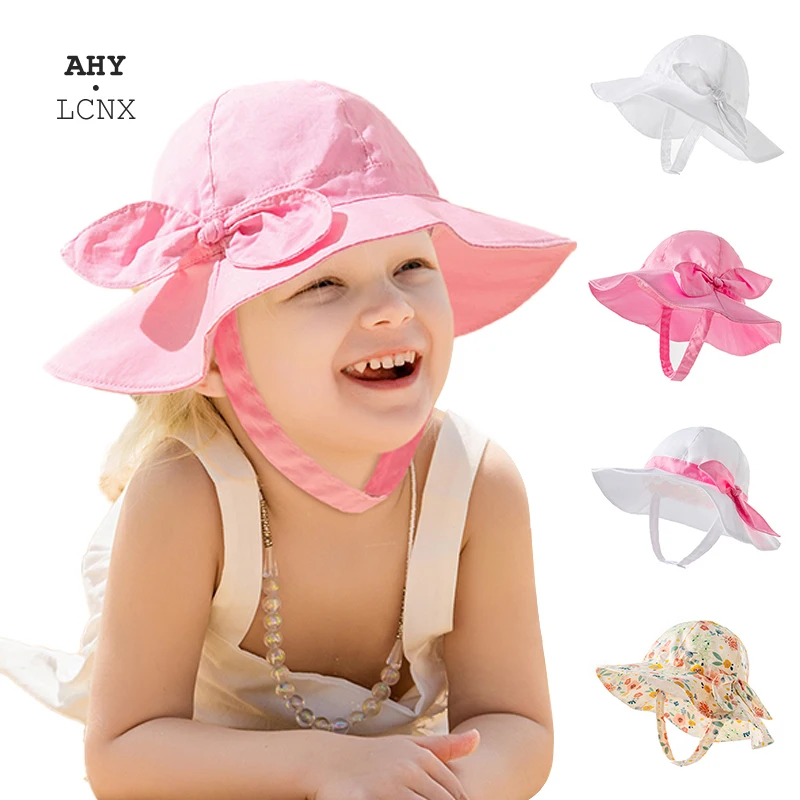

Summer Cotton Baby Bucket Hat For Girl Pink Fluffy Kids Fisherman Hats Children Panama Cap Infant Toddler Beach Sun Hat With Bow