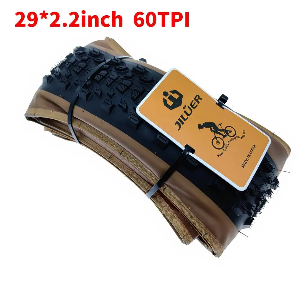 

JILUER 26X1.95 29x2.2 27.5x2.2/2.1MTB Bicycle Tire 26/27.5/29 inch Ultralight Anti-slip 60TPI Steel Wired Tyre Yellow Brown Edge