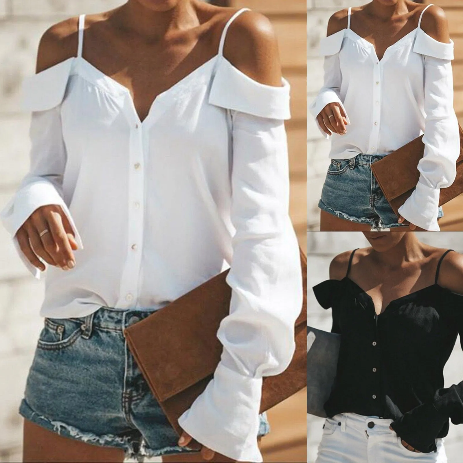 Блузки с открытыми плечами женская одежда весна-лето 2024 новые поступления модные