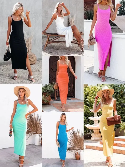 

Женское длинное платье с круглым вырезом, без рукавов