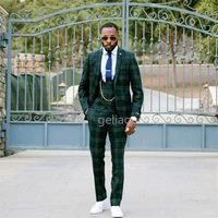 latest coat pant vest designs green plaid men suit formal slim fit wedding tuxedo custom groom blazer formal 3pcs men suits
