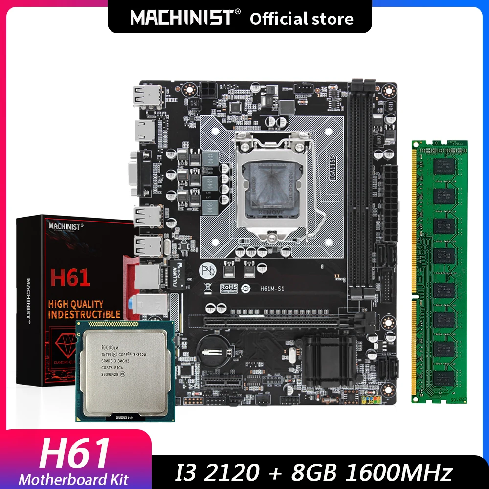 Machinist H61 Motherboard Set Kit With Intel i3 3220 LGA 1155 CPU 8GB1600MHz DDR3 ram Memory H61m- S1