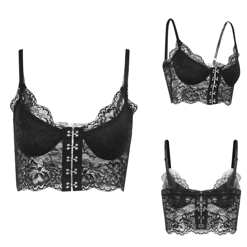 

Goth Sexy Lace Black Camisole Vintage Aesthetic V Neck Spaghetti Straps Corset Tops Gothic Harajuku Summer