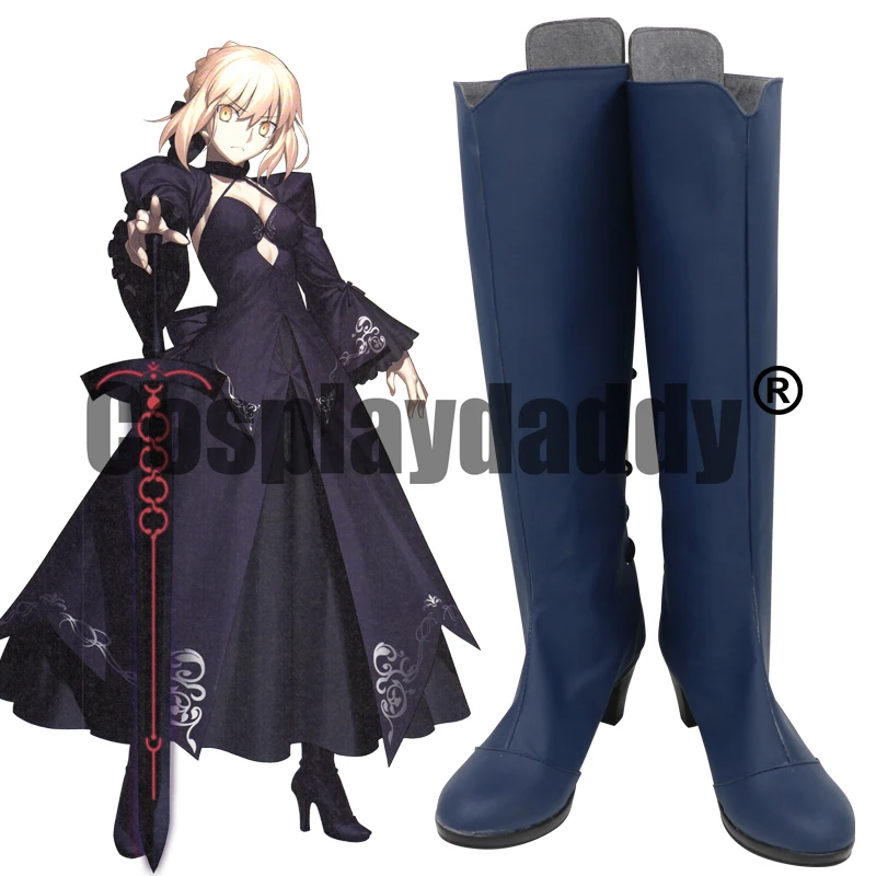 

Fate/Grand Order Artoria Pendragon Black Saber Alter King Arthur Stage 3 Ver. Cosplay Shoes Heeled Boots X002
