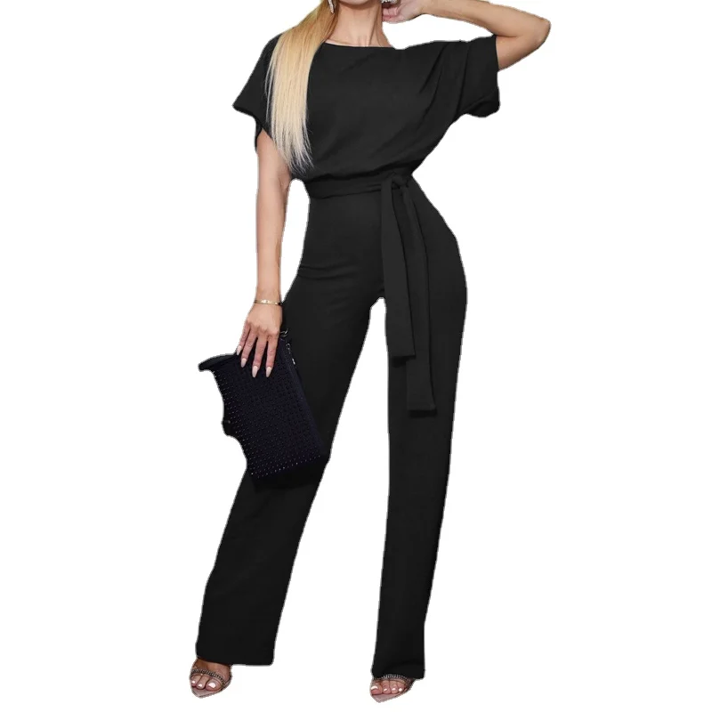 Women's High Waist Tunic oversized Overalls 2023 Elegant Jumpsuit Loose Short Sleeve Wide Leg Long Casual Female Streetwear Pop
