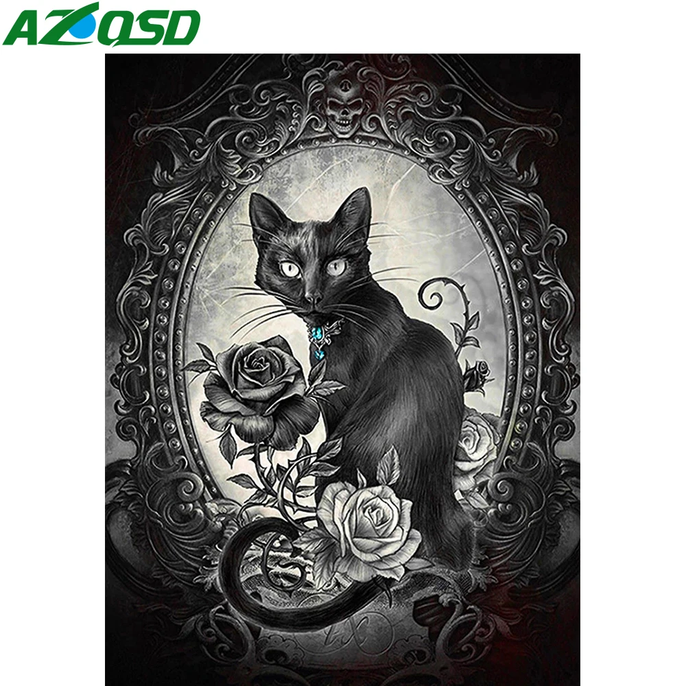 

AZQSD DIY Drawing By Numbers Cat Rose Hand Paint Kit On Canvas Painting By Numbers Animal Frameless Wall Decor Living Room Gift