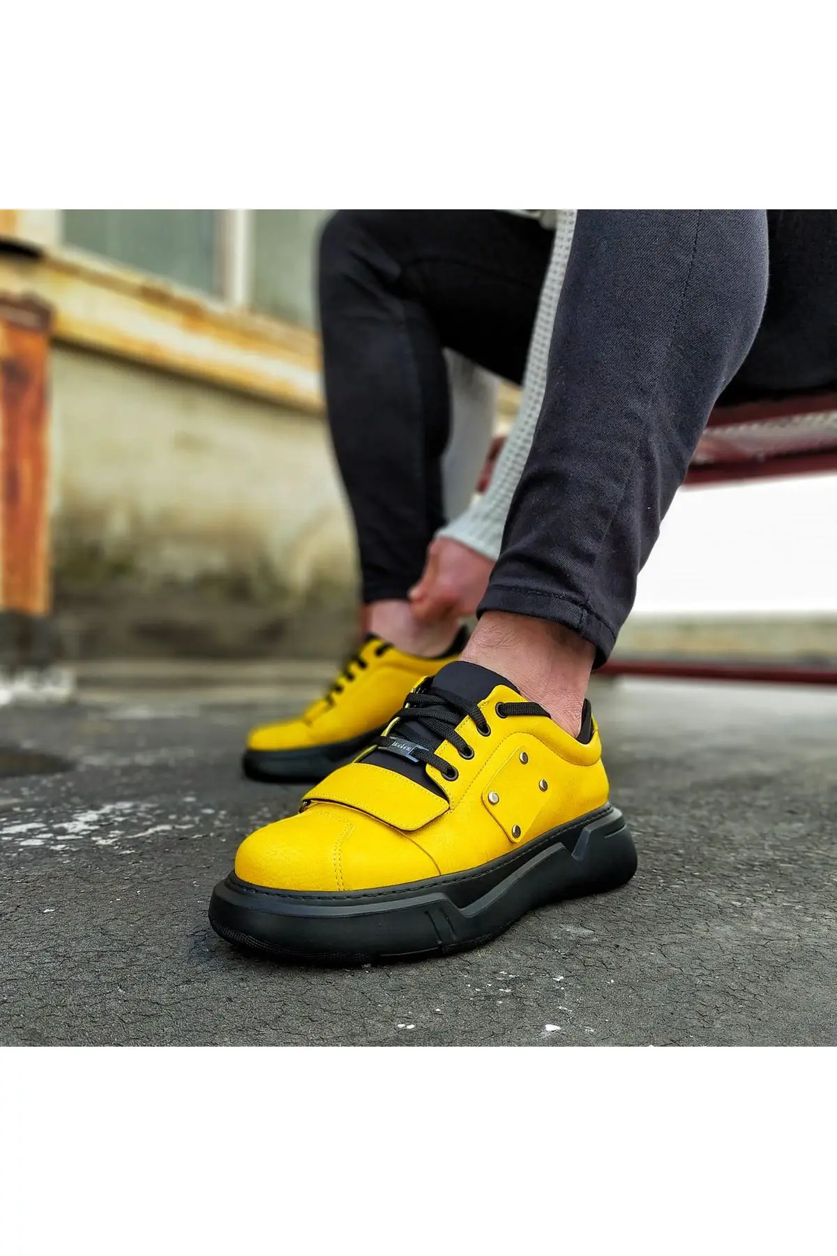 

BOA Male Shoes Yellow Casual High Charcoal Insole Laced New Generation Original Design Brand Model Young Trend Style Quality WG018