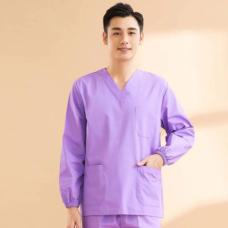 

Long Sleeve Scrub Top Men Medical Uniform Cotton Doctor Costume Plug Size Nursing Clothes Winter Surgical Workwear Veterinary
