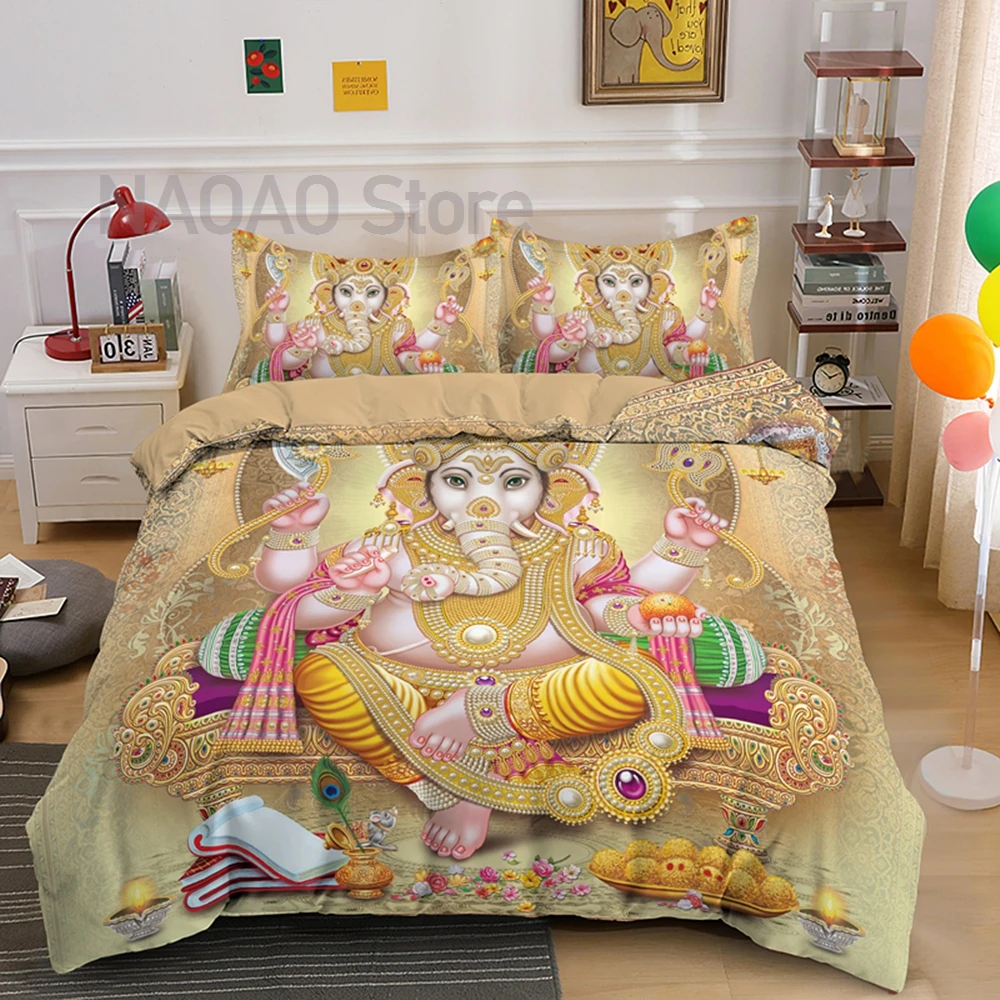 

Hot Sell Queen Size Bedding Set Boho Mandala Colorful Design God Ganesha King Duvet Cover Sets Pillowcase Indian Symbol