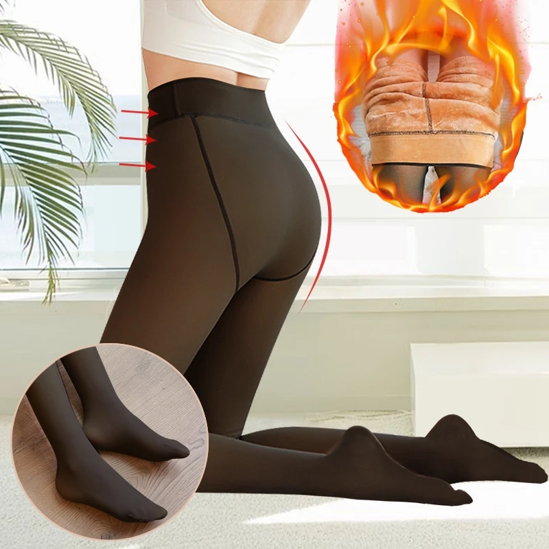 

Женские зимние теплые флисовые Колготки с высокой талией, Термолеггинсы, чулки, женские сексуальные полупрозрачные колготки