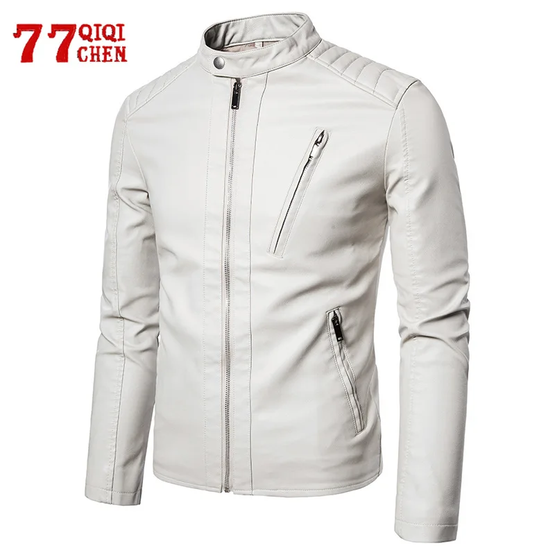 Mens Faux Leather Jacket Motorcycle Autumn Men's Jackets White Jaqueta De Couro Masculina Outwear Male PU Leather Coats 5XL