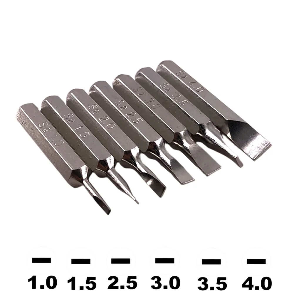 

5 Pcs Screwdriver Bit H4×28mm Small Slotted Screwdriver Bits W/ Hex Shank 1.0 1.5 2 2.5 3 3.5 4 4mm For Hand Repair Tools