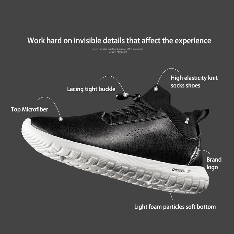 ONEMIX Men Fashion Running Shoes Sneakers Leather Luxury Brand Micro Fabric Light Sport Shoes Walking Indoor Flat Sock Shoes