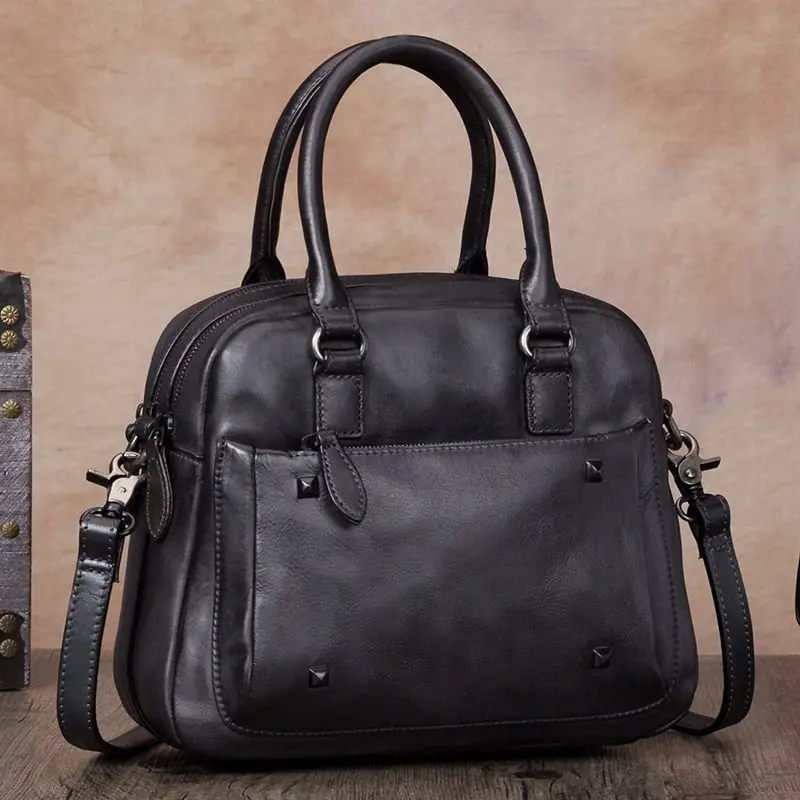 Vintage Leather Rivet Shell Bag High Quality Cow Leather Women's Handbag Fashion Simple Casual Women's Messenger Bag For Women