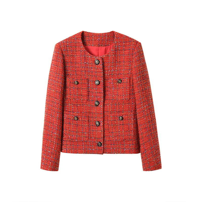 

2022 Autumn new top quality jacket for women's NEW round neck short top elegant temperament office lady jacket coat female K1118