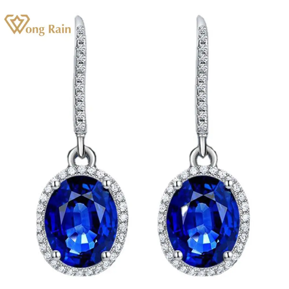

Wong Rain Classic 925 Sterling Silver 7*9MM Oval Sapphire Gemstone Drop Dangle Earrings Wedding Party Fine Jewelry Wholesale