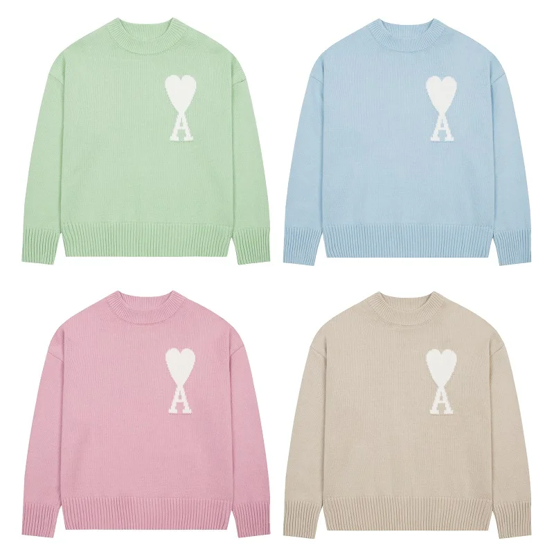 

Men/Women Love Heart Embroidery Sweater Pullover Casual O Neck A Long Sleeve Thicken Loose Winter Knitted Jumper
