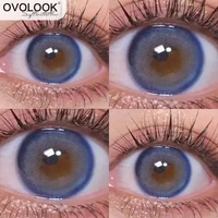 ovolook 1 pair2pcs blue lenses with diopters color contact lenses for eyes prescription colored eye lenses with free lens case