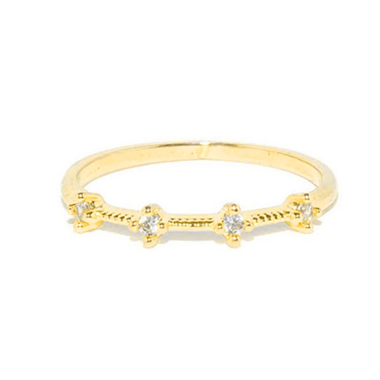 

Exquisite Luxury Dainty Women's Ring Fresh 4 Mini Cubic Zircon Light Yellow Rose Gold Thin Ring Fashion Jewelry Commemoration