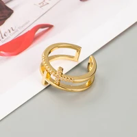 fashion gold color metal white zircon heart cross open ring punk vintage adjustable ring for women party jewelry gift