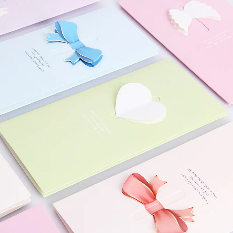 

1Pc Love Heart Bow Butterfly Greeting Card Handwritten Blessing Thank You Invatation Card for Mother's Day Baby Shower Gift Card