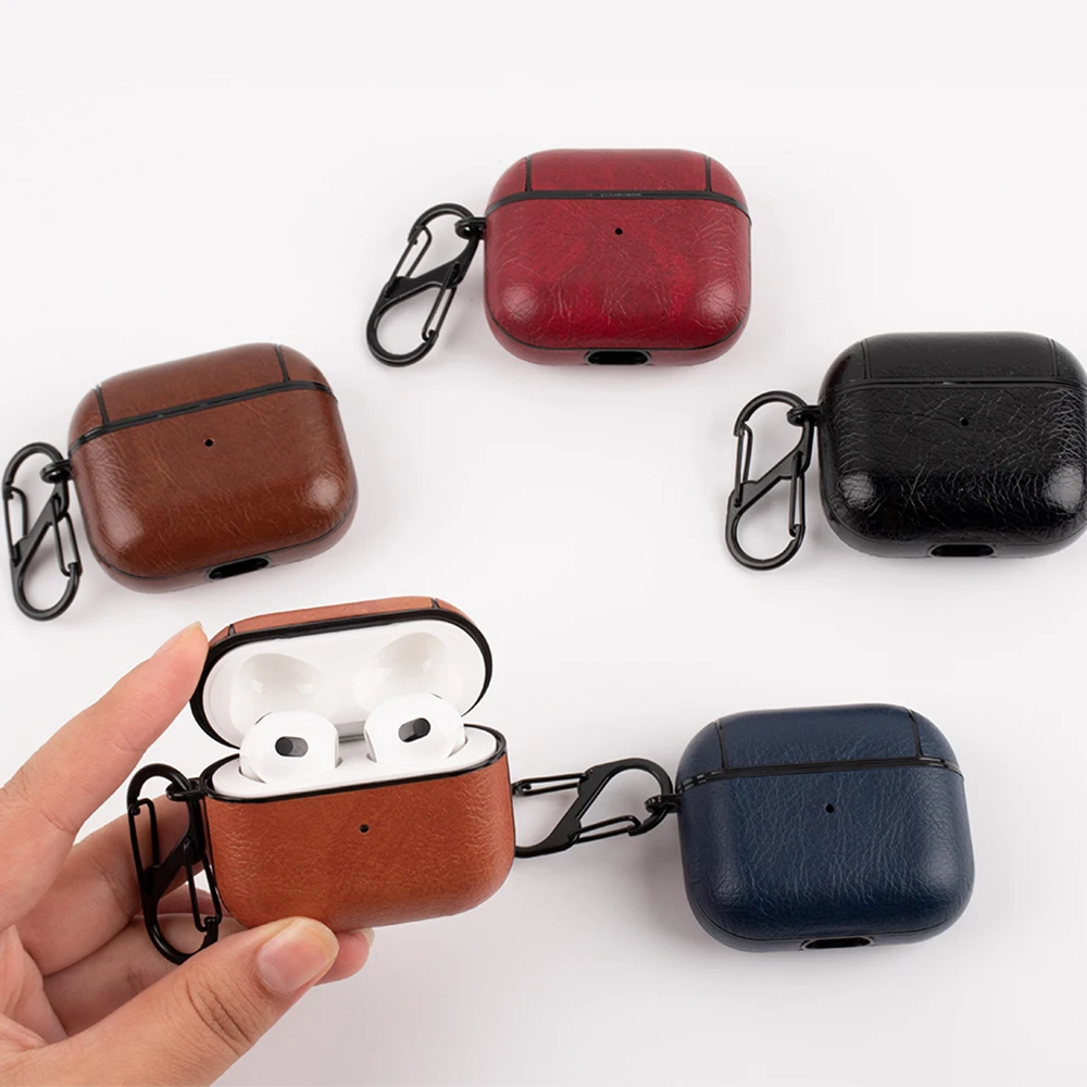 

PU Leather Case For Apple Airpods 3 Luxury Protective Cover With Anti-lost Buckle For Air Pods 3 Case Headphone Earpods Fundas