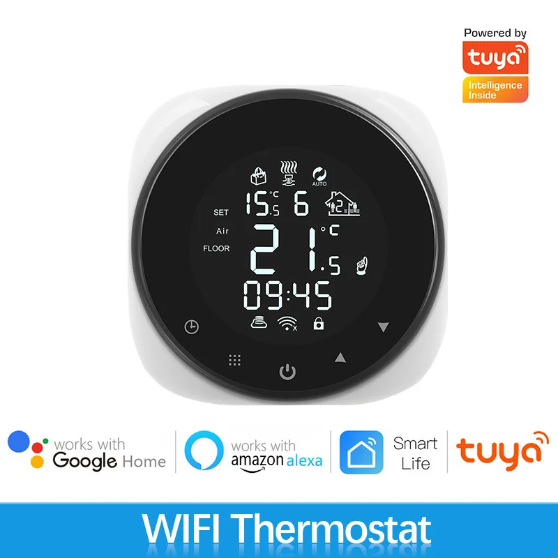 

Tuya Intelligent Temperature Controller WiFi Smart Thermostat Water Electric Floor Heating Internal and External Sensor Voice