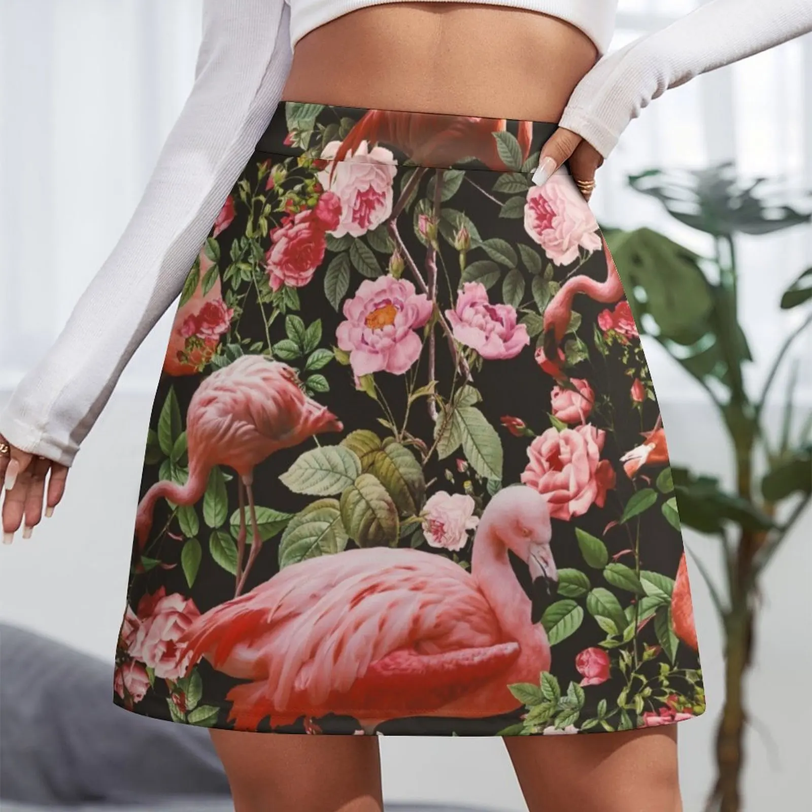 Мини-юбка с цветочным принтом и фламинго женские юбки элегантные платья для