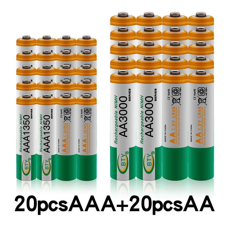 

100% New 1.2V AA 3000mAh NI-MH Rechargeable Batteries+AAA battery 1350 mAh Rechageable battery NI-MH 1.2 V AAA battery