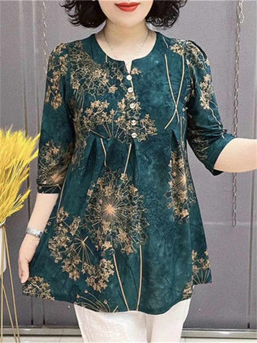 

5XL Women Spring Summer Blouses Shirts Lady Fashion Casual Half Sleeve V-Neck Collar Retro Printing Blusas Tops TT2312