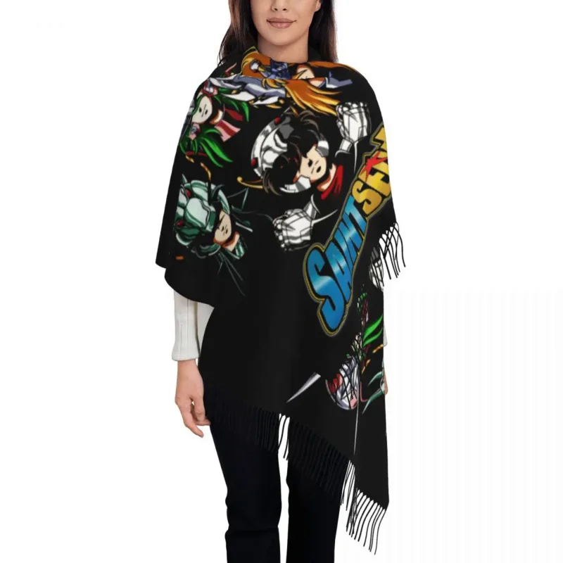 

Adventure Manga Anime Saint Seiya Scarf for Women Luxury Winter Fall Wrap Shawl Knights Of The Zodiac Tassel Wraps