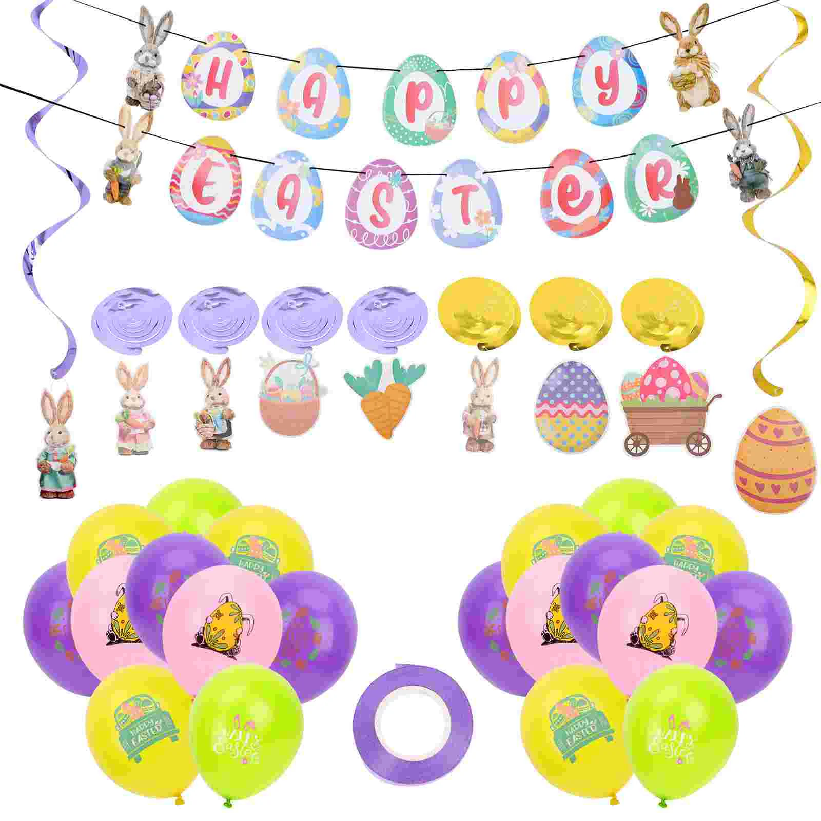 

1 Set Easter Scene Layout Decorations Balloons Banners Hanging Swirls Ornaments