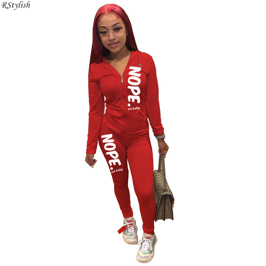 

Casual Letter Print Hoody Tracksuits Two Piece Set For Women Zipper Long Sleeve Hoodies+Legging Pants Autumn Female 2pcs Outfits