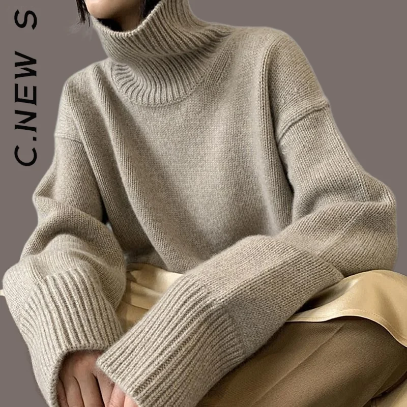 C.New S Fashion Knitted Women Sweater Turtleneck Leisure Warm Knit Sweater Elegant Jumper Women Sweaters Soft Woman Sweater