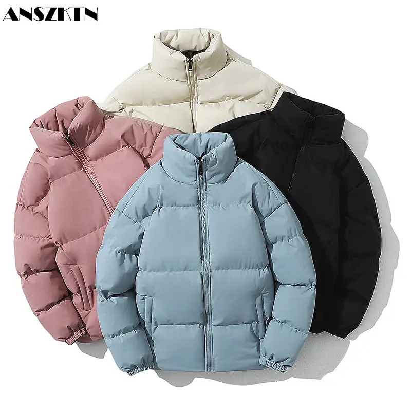 

Женская зимняя модная трендовая однотонная мужская куртка с воротником-стойкой